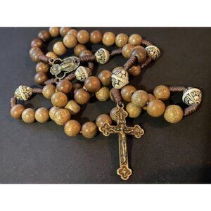 Our Father Sacred Handmade Solid Wood Rosary (Our Lady - Walnut)